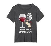 Vino Y Gato Siamés Divertido Amante De Los Gatos Siameses Camiseta, Mujer Tallas Grandes, Jaspeado Oscuro, 5XL Grande