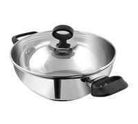 Vinod Kadai Deluxe de acero inoxidable con tapa de cristal, 20 cm, 1,5 L, parte inferior pesada SAS, wok compatible con inducción, asas de agarre suave, ideal para freír, curry y freír, color plateado