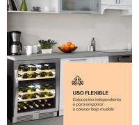 Vinovilla 43 Built-In Duo Nevera doble para vinos de 129 litros, 43 botellas y puerta de cristal de 3 colores Klarstein