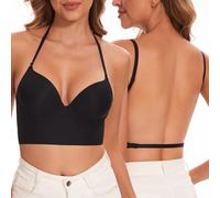 Vinperfor Sujetador de espalda baja para mujer, sin costuras, con espalda en forma de U y aros, sujetadores de cuello halter, Multiway con tirantes convertibles, Negro , 100B