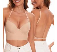 Vinperfor Sujetador de espalda baja para mujer, sin costuras, con espalda en forma de U y aros, sujetadores de cuello halter, Multiway con tirantes convertibles, Nude, 95A