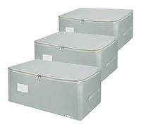 Vinsani 3 bolsas de almacenamiento organizadoras de 50 litros de gran capacidad con doble cremallera, marcas de tarjetas, asas fuertes, a prueba de humedad, edredón, gris claro