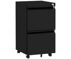Vinsetto Archivador móvil de 2 cajones con ruedas, archivador de acero con cerradura y barra ajustable para colgar para carta, A4 y tamaño legal, color negro