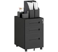 Vinsetto Archivador móvil de metal con ruedas, archivador de 3 cajones con cerradura para A4, legal, carta, unidad de almacenamiento debajo del escritorio con cuerpo premontado para oficina en casa,