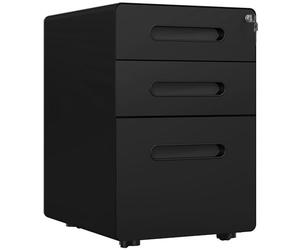 Vinsetto Archivador portátil con 3 cajones con cerradura y archivador para colgar, Portadocumentos de acero, 39 x 48 x 59 cm, color negro