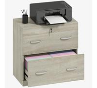 Vinsetto Cajonera de Escritorio con 2 Cajones Cajonera de Oficina con Guías para Carpetas Colgantes para A4 Cerradura y 2 Llaves para Estudio Salón 77x42x72 cm Natural