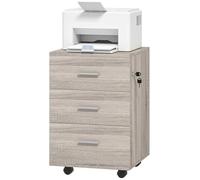 Vinsetto Cajonera de Escritorio con 3 Cajones, Cajonera de Oficina con Ruedas, Cerradura, 2 Llaves, Archivador Móvil, para Estudio, Salón, 40x40x61,5 cm, Gris