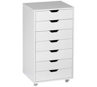 Vinsetto Cajonera de Escritorio con 7 Cajones y Ruedas Archivador Vertical para Estudio Salón 47,5x39,5x90 cm Blanco