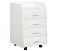 Vinsetto Cajonera de Escritorio con Ruedas 4 Cajones 40x36x65 cm Blanco | Cajonera de Oficina, Archivador Móvil, para Estudio, Salón, para Debajo del Escritorio