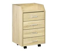 Vinsetto Cajonera de Escritorio con Ruedas 4 Cajones 40x36x65 cm Natural | Cajonera de Oficina, Archivador Móvil, para Estudio, Salón, para Debajo del Escritorio