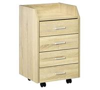 Vinsetto Cajonera de Escritorio con Ruedas, Cajonera de Oficina con 4 Cajones, Archivador Móvil para Estudio, Salón, para Debajo del Escritorio, 40x36x65 cm, Natural