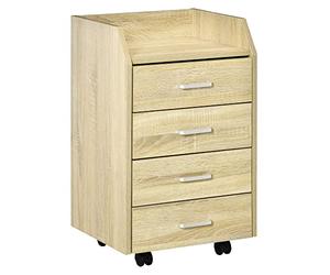 Vinsetto Cajonera de Escritorio con Ruedas, Cajonera de Oficina con 4 Cajones, Archivador Móvil para Estudio, Salón, para Debajo del Escritorio, 40x36x65 cm, Natural