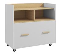 Vinsetto Cajonera de Oficina Armario Archivador Móvil Cajonera Escritorio con Ruedas Cajón Barras Colgantes para Tamaño A4 y 2 Compartimientos para Estudio Salón 76x40x75,5 cm Roble y Blanco