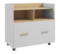 Vinsetto Cajonera de Oficina Armario Archivador Móvil Cajonera Escritorio con Ruedas Cajón Barras Colgantes para Tamaño A4 y 2 Compartimientos para Estudio Salón 76x40x75,5 cm Roble y Blanco