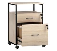 Vinsetto Cajonera de Oficina con 2 Cajones, Cajonera de Escritorio con Ruedas, Barra Colgante, Cerradura y 2 Llaves para A4 Carta, Archivador Móvil para Estudio, 44x40x66,5 cm, Natural