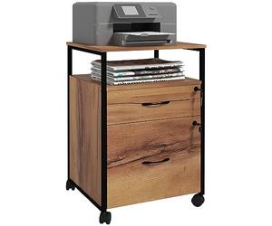 Vinsetto Cajonera de Oficina con 2 Cajones, Cajonera de Escritorio con Ruedas, Barra Colgante, Cerradura y 2 Llaves para A4 Carta, Archivador Móvil para Estudio, 44x40x66,5 cm, Marrón Rústico