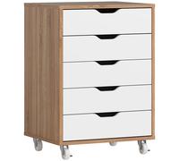 Vinsetto Cajonera de oficina móvil, mueble de almacenamiento con ruedas para oficina, 5 cajones, 47,5 x 39,5 x 67,5 cm, blanco y roble Aosom España