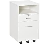 Vinsetto Cajonera de oficina portadocumentos con 2 cajones y estante abierto, mueble de oficina de madera con 5 ruedas, cerradura y 2 llaves, 39 x 40 x 65 cm, blanco
