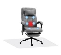 Vinsetto Conjunto de Oficina Incluye 1 Silla de Masaje Reclinable con 6 Puntos de Masaje y Función de Calefacción 66x76x112-120 cm y 1 Alfombra Protectora de Suelo 90x120 cm Gris y Transparente