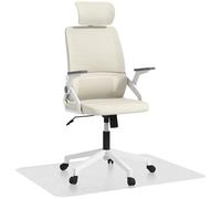 Vinsetto Conjunto de Oficina Incluye 1 Silla de Oficina de Malla con Función de Basculante Altura Ajustable Reposacabezas Regulable Beige y 1 Alfombra Protectora 90x120 cm