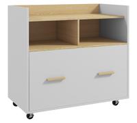 Vinsetto Mueble Archivador con Ruedas con Cajón para Tamaño A4 y 2 Compartimentos Armario Archivador 76x40x75,5 cm Roble y Blanco Aosom España