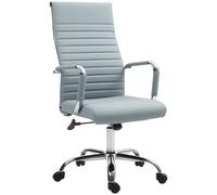 Vinsetto Silla de Escritorio Giratoria Silla de Oficina con Respaldo Alto Ruedas Giratorias Altura Ajustable Función Basculante y Reposabrazos Tapizado en Cuero Sintético Gris Claro