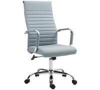 Vinsetto Silla de Escritorio Giratoria Silla de Oficina con Respaldo Alto Ruedas Giratorias Altura Ajustable Función Basculante y Reposabrazos Tapizado en Cuero Sintético Gris Claro