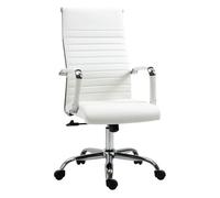 Vinsetto Silla de Escritorio Giratoria Silla de Oficina con Respaldo Alto Ruedas Giratorias Altura Ajustable Función Basculante y Reposabrazos Tapizado en Cuero Sintético Blanco