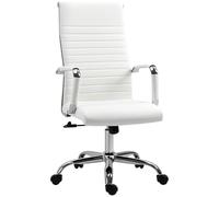 Vinsetto Silla de Escritorio Giratoria Silla de Oficina con Respaldo Alto Ruedas Giratorias Altura Ajustable Función Basculante y Reposabrazos Tapizado en Cuero Sintético Blanco