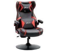 Vinsetto Silla de Juego con función Mecedora, Silla de Oficina Regulable en Altura, Silla de Ordenador ergonómica con Altavoz, Soporte Lumbar y Cervical para Sala de Juegos Piel sintética Rojo+Negro
