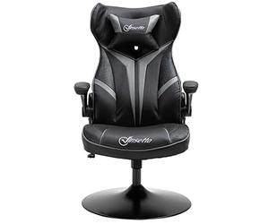 Vinsetto - Silla de juego para juegos (giratoria, 360°, ergonómica, altura ajustable, reposabrazos revelables, cojín cabezal, incluye revestimiento de piel sintética, 67 x 70 x 106-112 cm), color gris