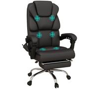 Vinsetto Silla de Masaje 6 Puntos de Vibración 63x57x118-126 cm Marrón | Tapizado en Cuero PU, Silla de Oficina Reclinable, con Reposapiés, Altura Ajustable