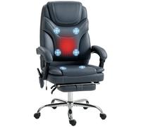 Vinsetto Silla de Masaje con 6 Puntos de Vibración y Calefacción Tapizado en Cuero PU Silla de Oficina Reclinable con Reposapiés y Altura Ajustable 67x67x113-121 cm Gris