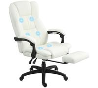 Vinsetto Silla de Masaje con 6 Puntos de Masaje Silla de Oficina Giratoria Silla de Despacho Reclinable con Altura Ajustable Reposapiés Retráctil y Control Remoto 68,5x68,5x113-121 cm Crema