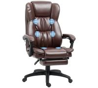 Vinsetto Silla de Masaje con 6 Puntos de Masaje Silla de Oficina Giratoria Silla de Despacho Reclinable con Altura Ajustable Reposapiés Retráctil y Control Remoto 68,5x68,5x113-121 cm Marrón