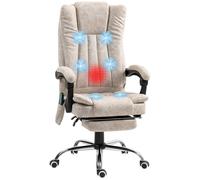 Vinsetto Silla de Masaje con 6 Puntos de Masaje Silla de Oficina Giratoria Silla de Escritorio Reclinable con Altura Ajustable Función de Calefacción Reposapiés Retráctil y Control Remoto Crema