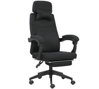 Vinsetto Silla de oficina alto confort respaldo regulable reposapiés ruedas 360° lino 62 x 68 x 127 cm negro