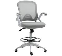 Vinsetto - Silla de oficina, asiento de pie, altura ajustable, reposamanos con reposabrazos, abatible, giratorio 360°, malla transpirable, dim. 64 x 60 x 106 - 126 cm, gris y blanco