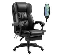 Vinsetto Silla de Masaje con 6 Puntos de Masaje Silla de Oficina Giratoria Silla de Despacho Reclinable con Altura Ajustable Reposapiés Retráctil y Control Remoto 68,5x68,5x113-121 cm Negro