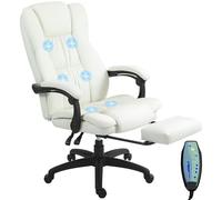 Vinsetto Silla de Oficina con 6 Puntos de Masaje Vibratorio, Silla de Escritorio Giratoria con Respaldo Reclinable 135º, Altura Ajustable, Reposapiés Retráctil y Control Remoto, Crema