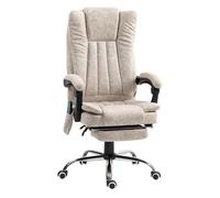 Vinsetto silla de oficina con 6 puntos de masaje vibratorio, silla de escritorio giratoria, respaldo reclinable 135º, función calefacción, reposapiés retráctil, altura ajustable, control remoto, crema