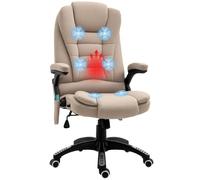 Vinsetto Silla de Oficina con Masaje Vibratorio de 6 Puntos Caqui | Silla de Escritorio Giratoria, Tapizado en Lino, Basculante, Calefacción, Altura Ajustable, Reclinable, Mando a Distancia