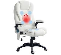 Vinsetto Silla de Oficina con Masaje Vibratorio de 6 Puntos Silla de Escritorio Giratoria con Función Basculante con Calefacción Altura Ajustable Respaldo Reclinable y Mando a Distancia Blanco
