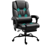 Vinsetto Silla de Oficina con Masaje Vibratorio de 6 Puntos Silla de Escritorio Giratoria con Respaldo Alto Reclinable Altura Ajustable Reposapiés y Mando a Distancia Negro