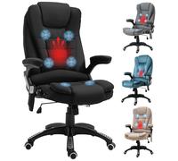 Vinsetto Silla de Oficina con Masaje Vibratorio de 6 Puntos Tapizado en Lino Silla de Escritorio Giratoria con Función Basculante Calefacción Altura Ajustable Reclinable Mando a Distancia Negro