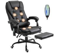 Vinsetto Silla de Oficina con 7 Puntos de Masaje Silla de Masaje Giratoria Silla de Escritorio con Reposapiés Retráctil Altura Ajustable Control Remoto y Tejido de PU Negro