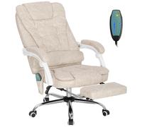 Vinsetto Silla de oficina con masaje y calefacción, silla de oficina, altura ajustable, respaldo reclinable, 65x70x111-119cm, crema