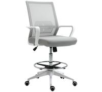 Vinsetto Silla de oficina de asiento alto ajustable 64x59x104-124 cm taburete de oficina giratorio 360° malla transpirable Grisy Blanco Aosom España