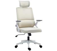 Vinsetto Silla de Oficina de Malla con Función de Basculante Silla de Escritorio Giratoria con Altura Ajustable Reposacabezas Regulable Soporte Lumbar y Reposabrazos Carga 120 kg para Estudio Beige