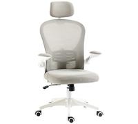 Vinsetto Silla de Oficina de Malla, Silla de Escritorio Giratoria con Función Basculante, Respaldo Alto, Reposacabezas Ajustable, Soporte Lumbar 4D, Brazo Abatible, Altura Ajustable, Gris